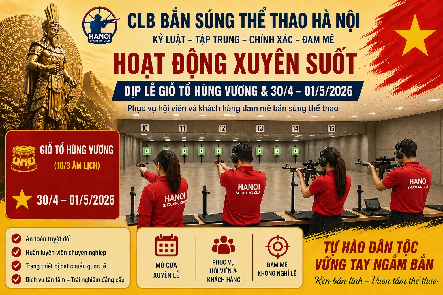 CLB Bắn Súng Thể Thao Hà Nội – Điểm Đến Trải Nghiệm Hấp Dẫn Dịp Lễ Giỗ Tổ Hùng Vương & 30/4 – 01/5/2026