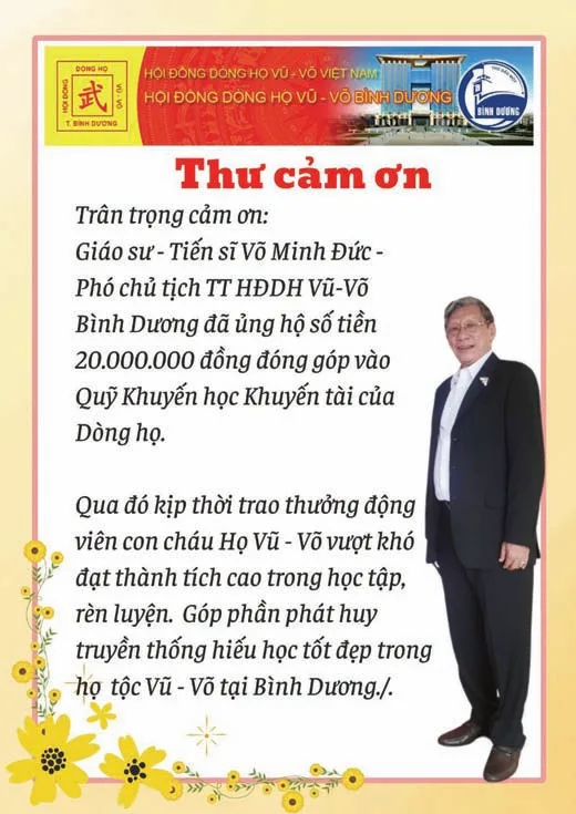 Hội đồng dòng họ Vũ – Võ tỉnh Bình Dương chăm lo xây dựng quỹ khuyến học khuyến tài